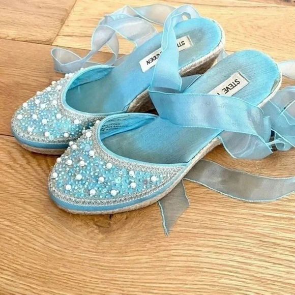 Steve Madden Shoes - Steve Madden Blue Beaded Espadrilles Tie Up Wedges